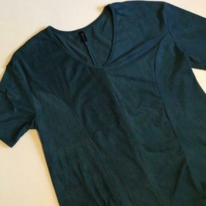 Haute Apparel, teal faux suede top, women's size large